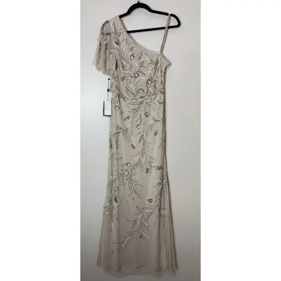 Wedding Guest Dress Adrianna Papell Floral Sequin One Shoulder Maxi Gown